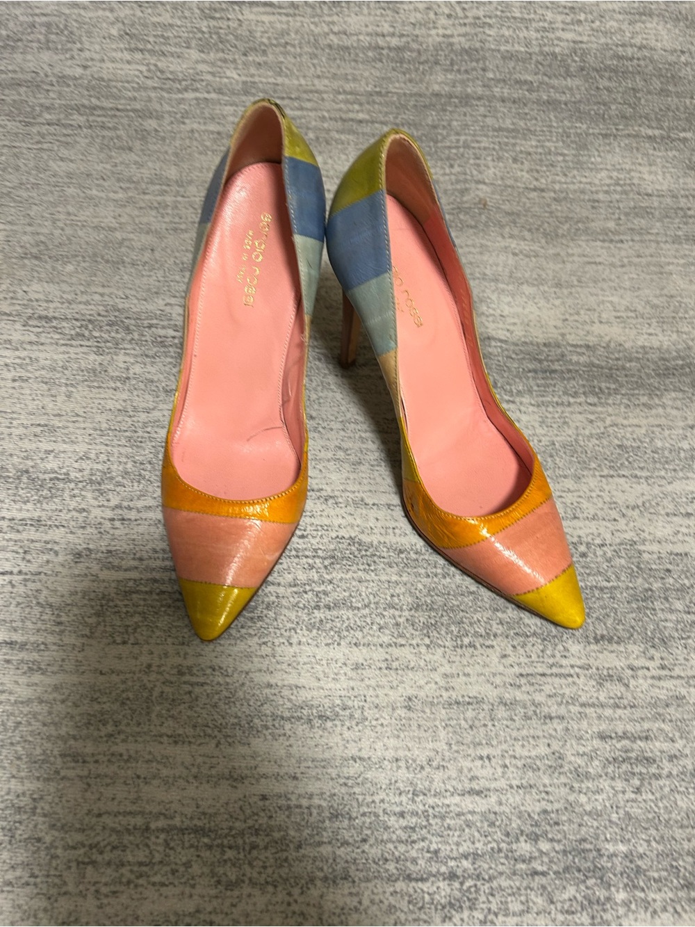 Multicolor Striped Leather High Heel Pumps - Women